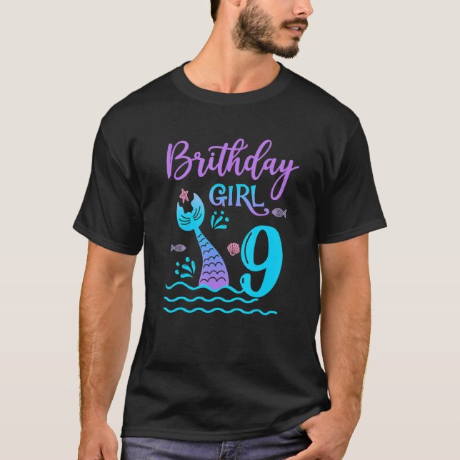 9 Year Old Mermaid Tail 9th Birthday Girl Daughter T-Shirt (Front)