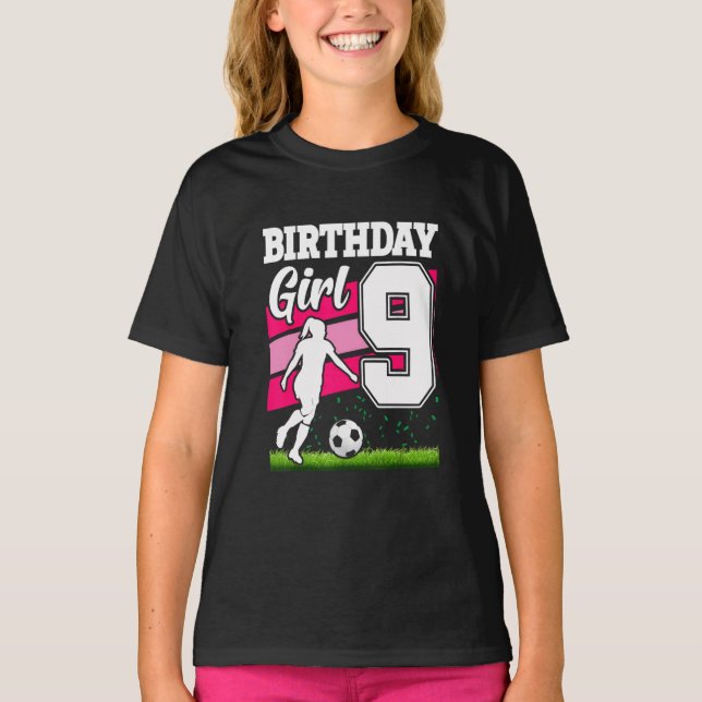 9 Year Old Soccer Birthday Party Theme T-Shirt (Front)