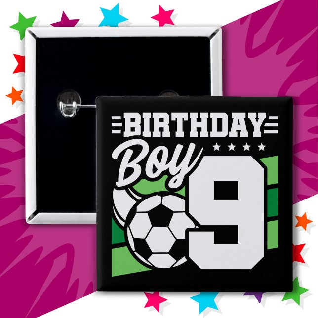 9 Year Old Soccer Football Party 9th Birthday Boy Button (Creator Uploaded)