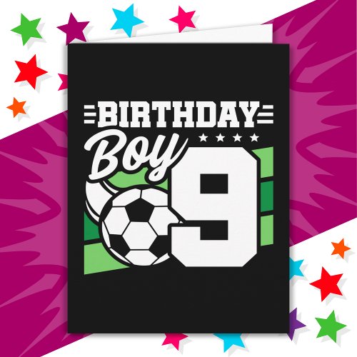 9 Year Old Soccer Football Party 9th Birthday Boy Card