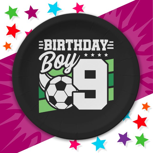 9 Year Old Soccer Football Party 9th Birthday Boy Paper Plates (Creator Uploaded)
