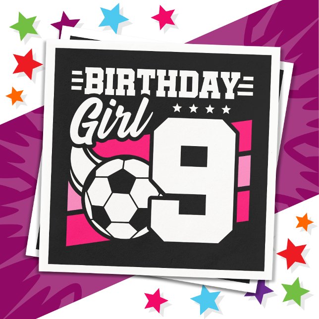 9 Year Old Soccer Football Party 9th Birthday Girl Napkins (Creator Uploaded)