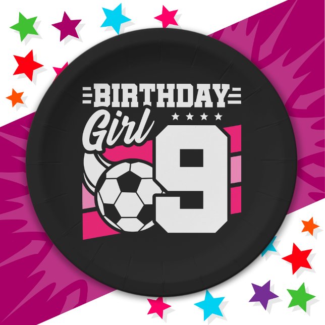 9 Year Old Soccer Football Party 9th Birthday Girl Paper Plates (Creator Uploaded)