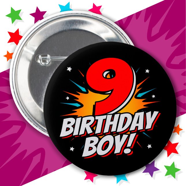 9 Year Old Superhero Birthday Boy 9th Birthday Button (Creator Uploaded)