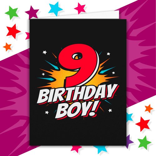 9 Year Old Superhero Birthday Boy 9th Birthday Card