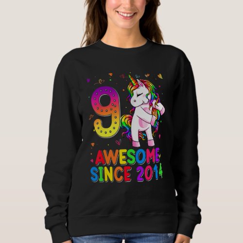 9 Year Old Unicorn Flossing 9th Birthday Girl Unic Sweatshirt