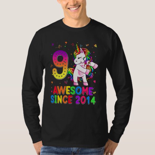9 Year Old Unicorn Flossing 9th Birthday Girl Unic T_Shirt