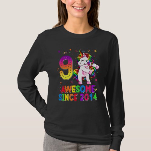 9 Year Old Unicorn Flossing 9th Birthday Girl Unic T_Shirt