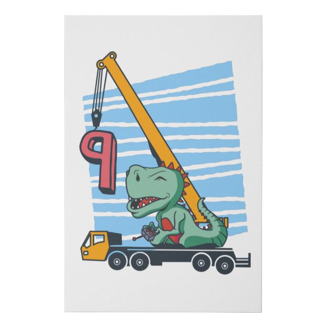 9 years 9th Birthday Mobile Crane Dinosaur Faux Canvas Print (Front)