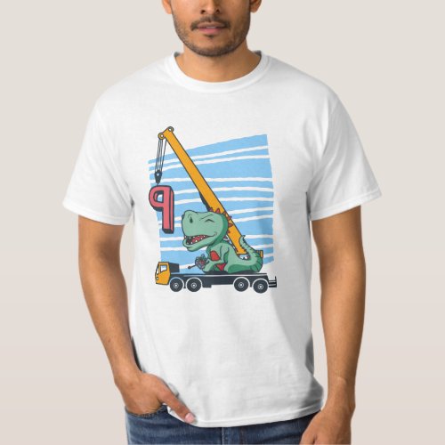 9 years 9th Birthday Mobile Crane Dinosaur T_Shirt