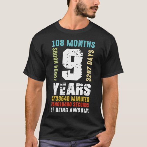 9 Years Being Awesome 9th Birthday Gift Boy Girl  T_Shirt