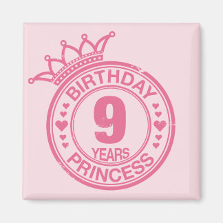 9 years - Birthday Princess - pink Magnet