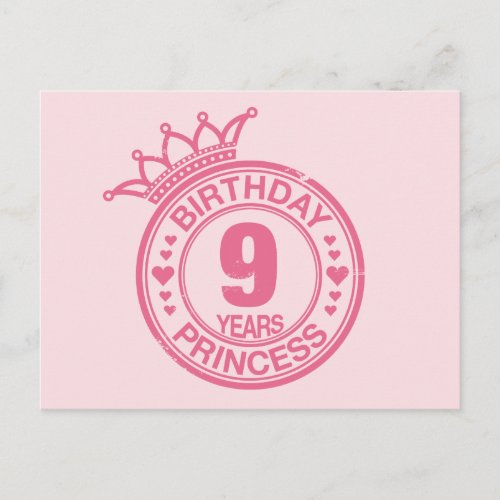 9 years _ Birthday Princess _ pink Postcard