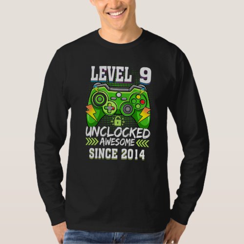 9 Years Level 9 Unlocked Awesome Since 2014 9th Bi T_Shirt