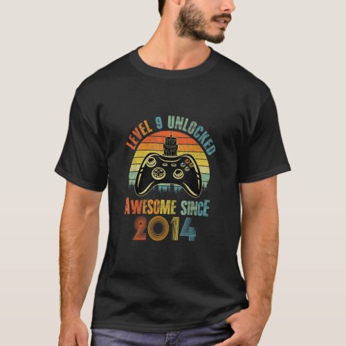 9 Years Level 9 Unlocked Awesome Since 2014 9th Bi T_Shirt