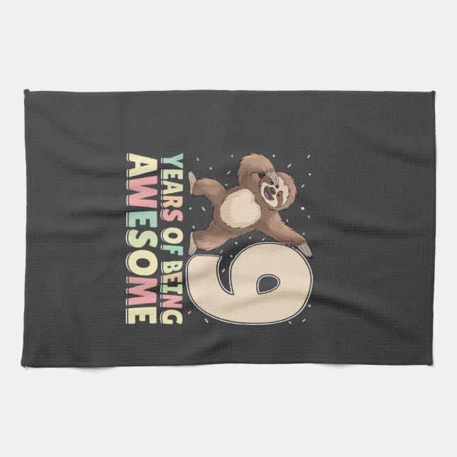 9 Years Of Being Awesome Dabbing Sloth 9th Birthda Kitchen Towel (Horizontal)