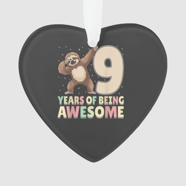 9 Years Of Being Awesome Dabbing Sloth 9th Birthda Ornament (Front)