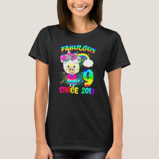 9 Years Old 9th Birthday Cute Pig Girl Fabulous Si T-Shirt