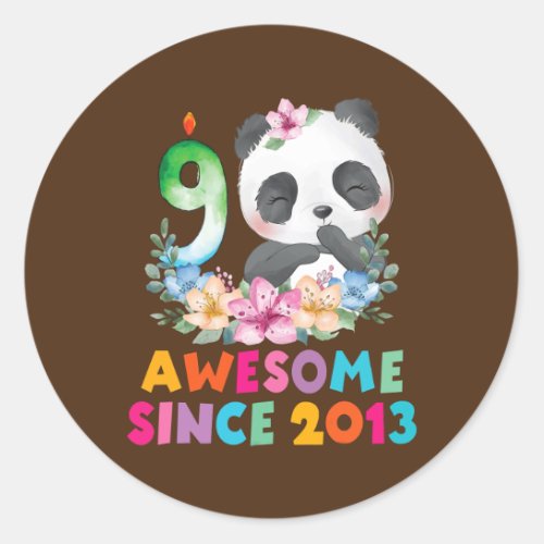 9 Years Old 9th Birthday Panda Unicorn Girl Party Classic Round Sticker