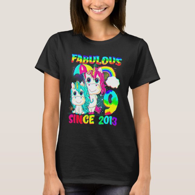 9 Years Old 9th Birthday Unicorn Girl Fabulous Sin T-Shirt (Front)