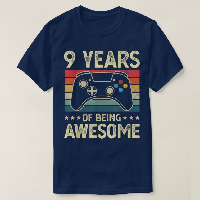 9 Years Old Awesome Funny Video Gamer 9th Birthday T-Shirt (Design Front)