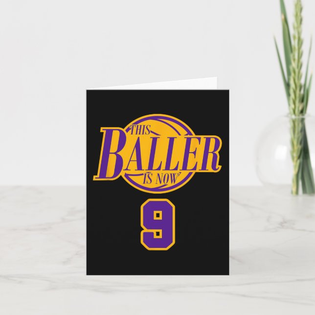 9 Years Old Birthday Basketball Baller Purple And  Card (Front)