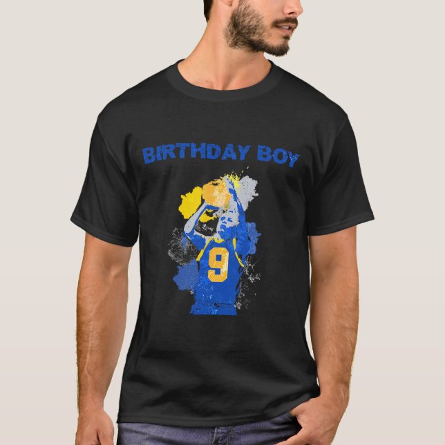 9 Years Old Birthday Boy Blue And Yellow Basketbal T-Shirt (Front)