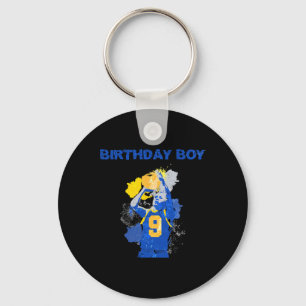 9 Years Old Birthday Boy Blue And Yellow Bysketbyl Keychain