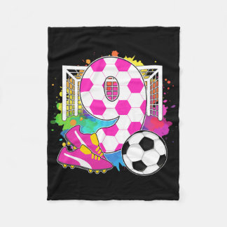 9 Years Old Birthday Girl 9th Birthday Soccer Them Fleece Blanket