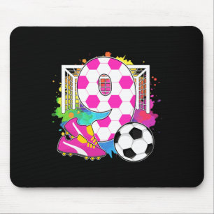 9 Years Old Birthday Girl 9th Birthday Soccer Them Mouse Pad