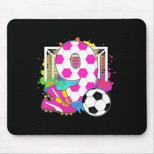 9 Years Old Birthday Girl 9th Birthday Soccer Them Mouse Pad