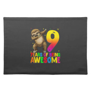 9 Years Old Birthday Sloth Dabbing 9th Birthday Sl Cloth Placemat