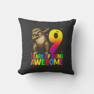 9 Years Old Birthday Sloth Dabbing 9th Birthday Sl Throw Pillow