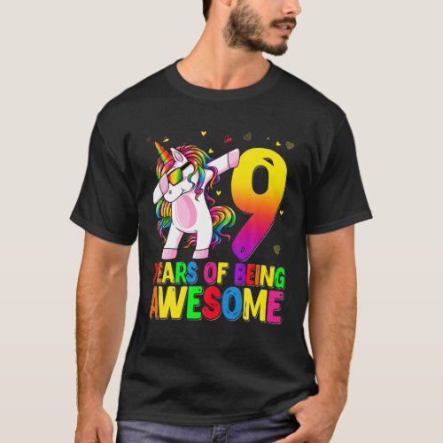 9 Years Old Birthday Unicorn Dabbing 9Th Birthday T_Shirt