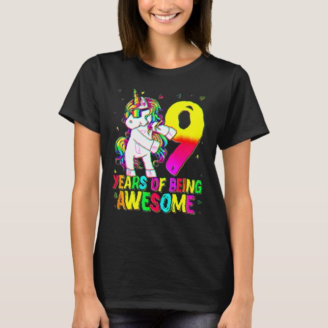 9 Years Old Birthday Unicorn Flossing 9th Birthday T-Shirt (Front)