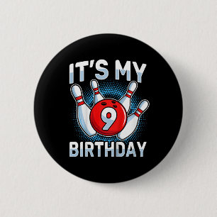 9 Years Old Bowling 9th Birthday Party Boys Girls  Button