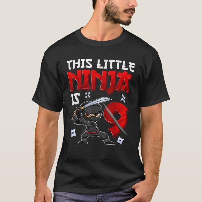 9 Years Old Boy Birthday Tee This Little Ninja Is  (Front)