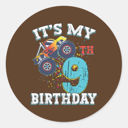 9 Years Old Boy Girl Its My 9th Birthday Monster Classic Round Sticker