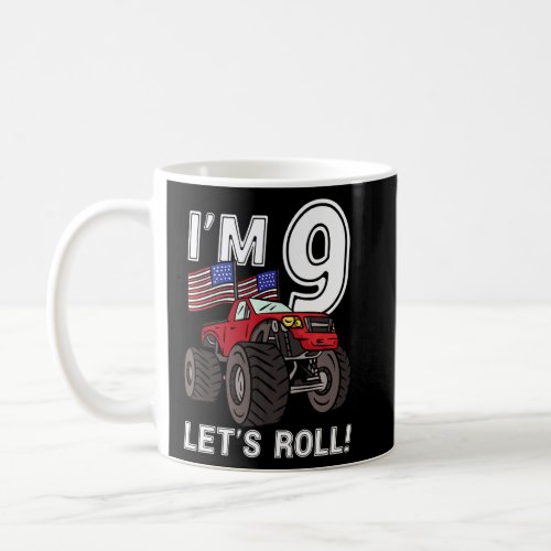 9 Years Old Boy Monster Truck Us Flag 9th Birthday Coffee Mug