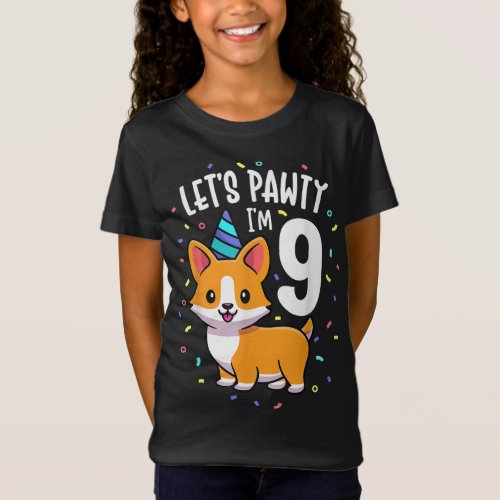 9 Years Old Corgi Dog Lover 9th Birthday Party Out T_Shirt