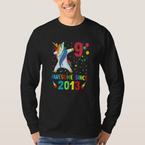 9 Years Old Dabbing Unicorn 9th Birthday Girl Awes T_Shirt