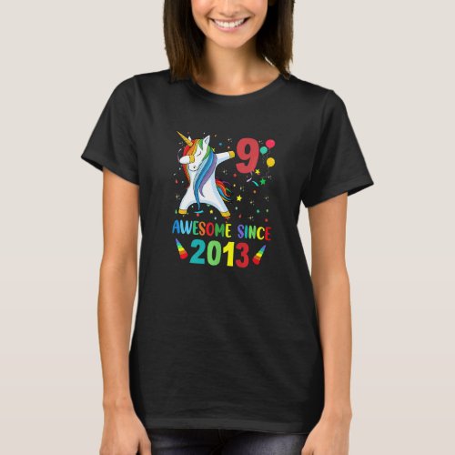 9 Years Old Dabbing Unicorn 9th Birthday Girl Awes T_Shirt