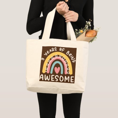 9 Years Old Girl Birthday 9th Being Awesome Cute Large Tote Bag