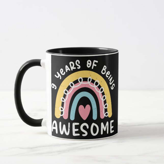 9 Years Old Girl Birthday 9th Being Awesome Cute Mug (Left)