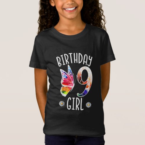 9 Years Old Girls Butterflies 9th Birthday Girl T_Shirt