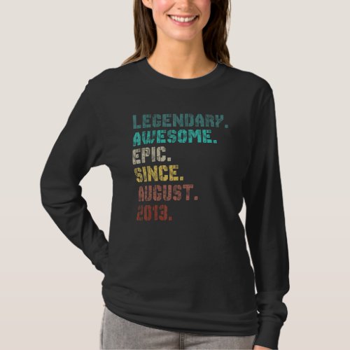 9 Years Old  Legend Since August 2013 9th Birthday T_Shirt