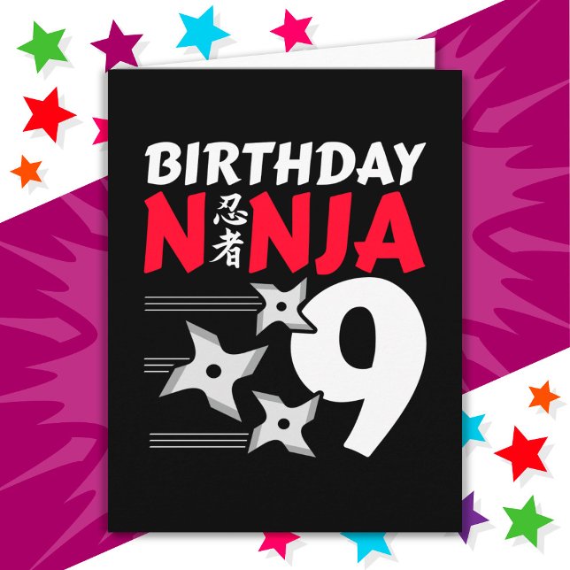 9 Years Old Ninja Party Stars Kids 9th Birthday Card (Creator Uploaded)