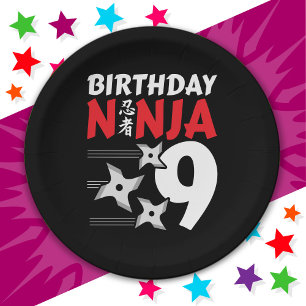 9 Years Old Ninja Party Stars Kids 9th Birthday Paper Plates