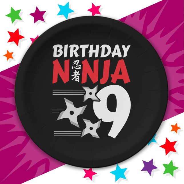 9 Years Old Ninja Party Stars Kids 9th Birthday Paper Plates (Creator Uploaded)