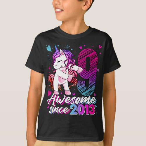 9 Years Old Unicorn Flossing 9th Birthday Girl Uni T_Shirt